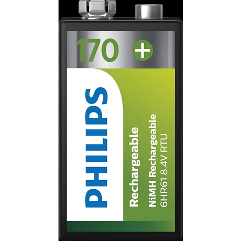 2x Philips 9V Rechargeable NiMH Batteries 170mAh 8.4V 6HR61