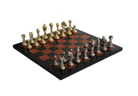 Italfama Luxury Metal Chess Set with Genuine Leather Board Italy