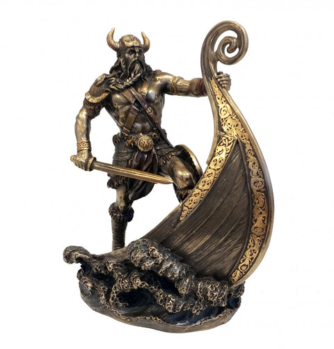 Viking Warrior Longship Bronze Finish Resin Statue 24cm Italfama Italy