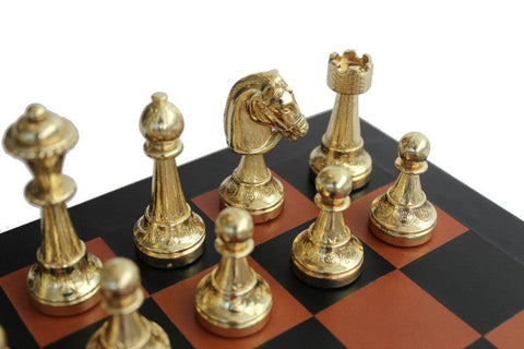 Italfama Luxury Metal Chess Set with Genuine Leather Board Italy