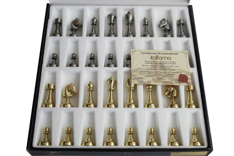 Italfama Luxury Metal Chess Set with Genuine Leather Board Italy