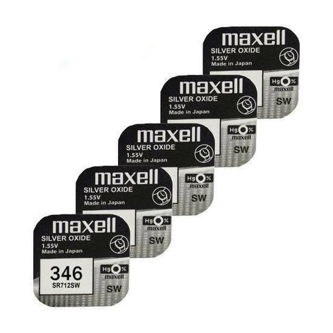 5x Maxell 346 SR712SW 1.55V Silver Oxide Watch Batteries Made in Japan