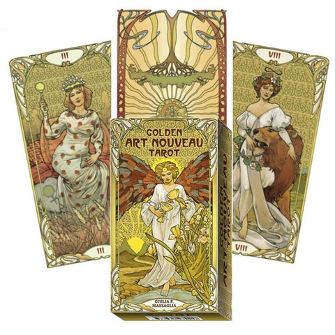 Golden Art Nouveau Tarot Deck by Lo Scarabeo with Satin Bag New