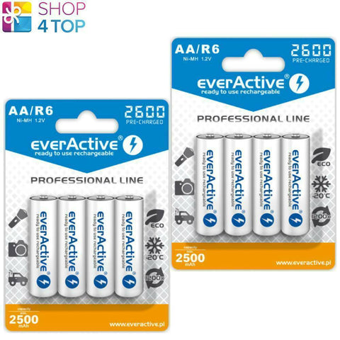 8x EverActive AA NiMH 2500mAh 1.2V Rechargeable Batteries Pre-Charged