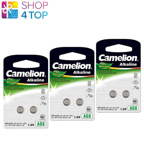 6 Camelion Ag8 Lr1120 Alkaline Batteries Lr55 191 391 G8 1.5V 2Bl NEW