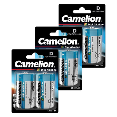6x Camelion Digi D Alkaline Batteries 1.5V LR20 MN1300 E95 High Power