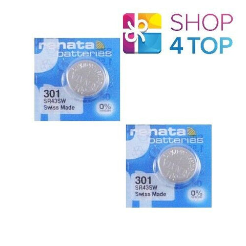2 Renata 301 Silver Oxide Batteries Sr43Sw Coin Cell 1.55V 10Bl NEW