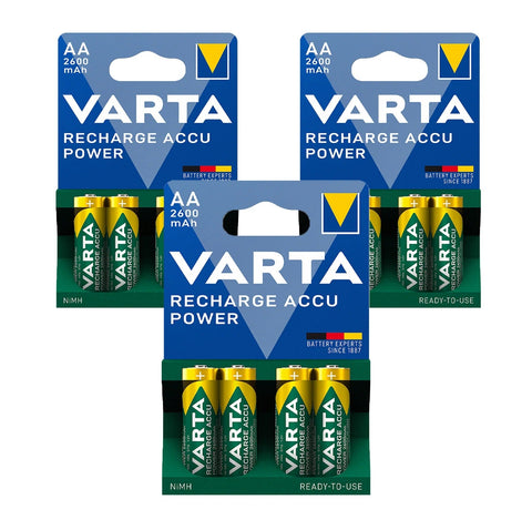12x VARTA AA 2600mAh NiMH Rechargeable Batteries 1.2V HR6 Mignon