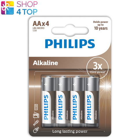 4x Philips AA Alkaline Batteries LR6 1.5V Long Lasting Power