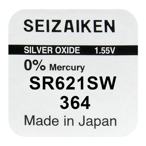 5x Seiko Seizaiken 364 SR621SW Silver Oxide Watch Batteries 1.55V