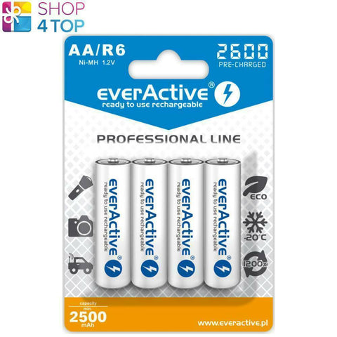 4x EverActive Pro AA Ni-MH 2500mAh 1.2V Rechargeable Batteries Blister Pack