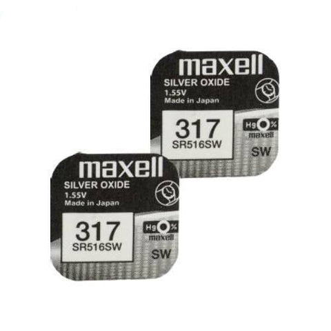 2x Maxell 317 SR516SW 1.55V Silver Oxide Watch Batteries Made in Japan