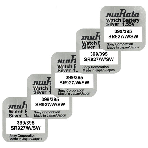 5x Murata 395 SR927SW Silver Oxide 1.55V Watch Batteries Japan
