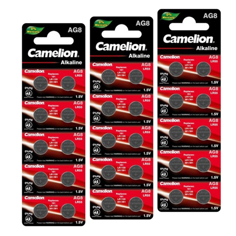 30x Camelion LR1120 AG8 1.5V Alkaline Button Cell Batteries LR55 191 391