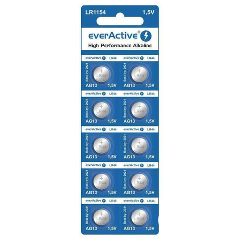 10x EverActive LR44 A76 AG13 1.5V Alkaline Button Cell Batteries