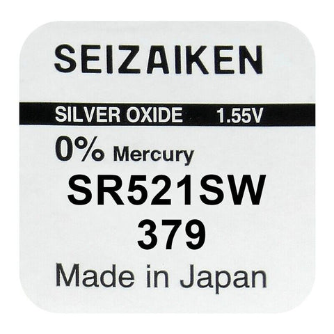 2x Seiko Seizaiken 379 SR521SW SR63 Silver Oxide 1.55V Watch Batteries
