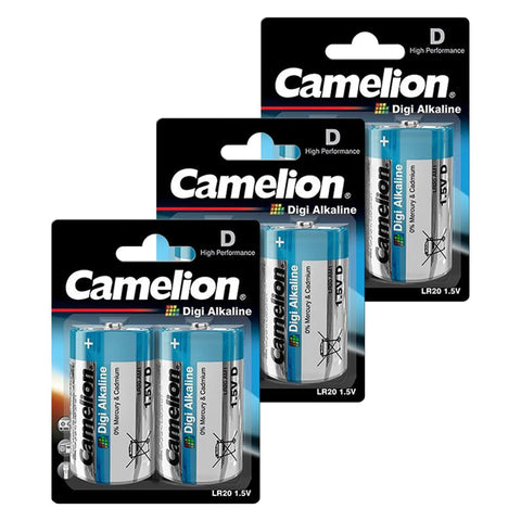 6x Camelion Digi D Alkaline Batteries 1.5V LR20 MN1300 E95 High Power