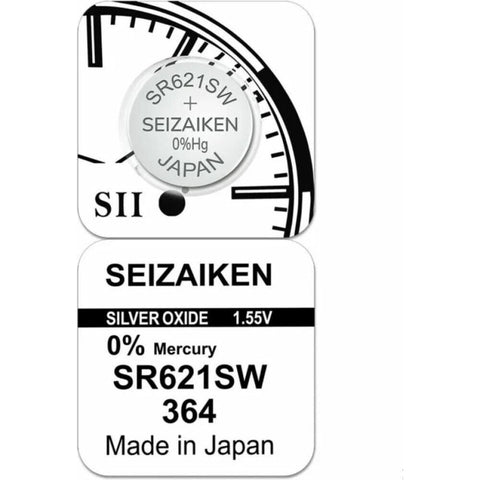5x Seiko Seizaiken 364 SR621SW Silver Oxide Watch Batteries 1.55V