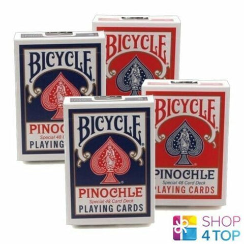4 Decks Bicycle Pinochle Playing Cards USa 2 Blue 2 Red Standard Index NEW