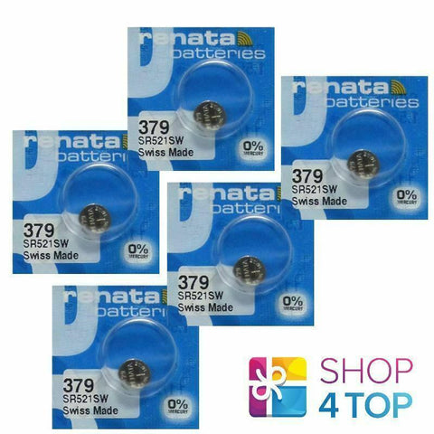 5 Renata 379 Sr521Sw Batteries Silver 1.55V Watch Swiss Made NEW