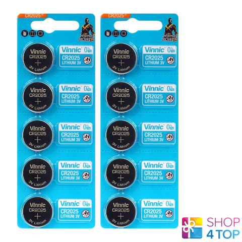 10 Vinnic Cr2025 Lithium Batteries 3V Cell Coin Button No Mercury NEW