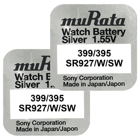 2x Murata 395 SR927SW 1.55V Silver Oxide Watch Batteries Made in Japan