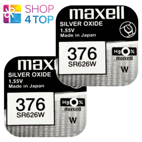 2x Maxell 376 SR626W Silver Oxide 1.55V Watch Batteries Made in Japan
