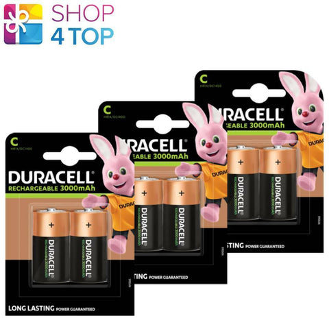 6x Duracell C Rechargeable Batteries HR14 3000mAh NiMH 1.2V
