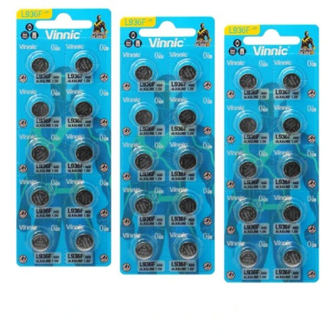 30x Vinnic L936 AG9 Alkaline 1.5V Button Cell Batteries Mercury Free