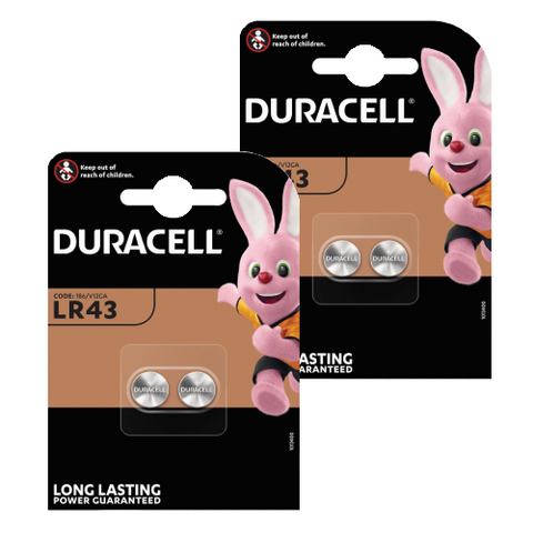 4x Duracell LR43 186 AG12 1.5V Alkaline Button Cell Batteries