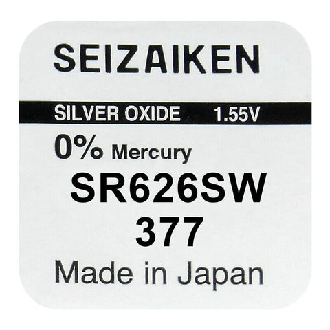 2 Seiko Seizaiken Watch Batteries 377 376 Sr626Sw Sr66 Silver 1.55V 2026 NEW