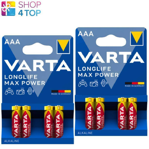 8 Varta Longlife Max Power Aaa Lr03 Alkaline Batteries Mn2400 1.5V Micro 4Bl NEW