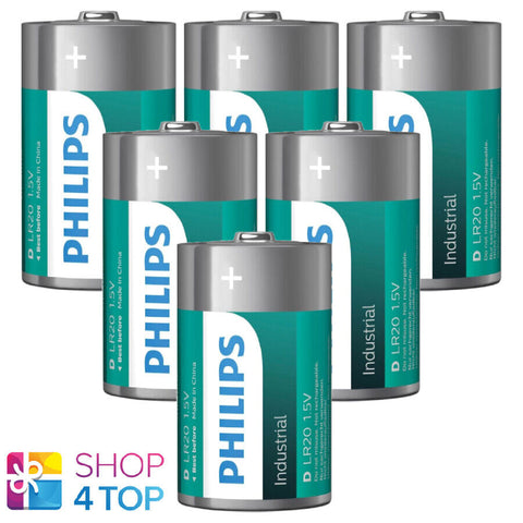 6 Philips Industrial Alkaline D Batteries 1.5V Lr20 Mono Bulk Exp 2031 NEW