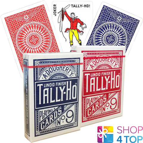 2 Decks Bicycle Tally Ho Circle Playing Cards Standard Index Linoid 1 Red 1 Blue
