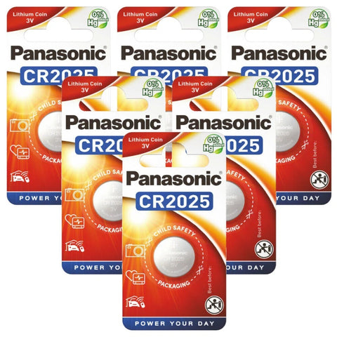 6x Panasonic CR2025 3V Lithium Coin Cell Batteries Blister Pack