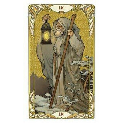 Golden Art Nouveau Tarot Mini Deck with Velvet Bag by Lo Scarabeo