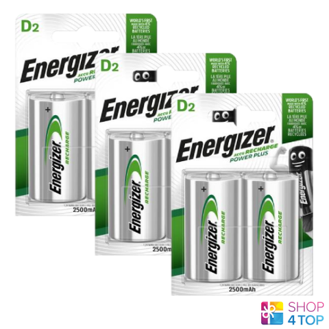 6x Energizer Power Plus D HR20 Rechargeable NiMH Batteries 1.2V 2500mAh