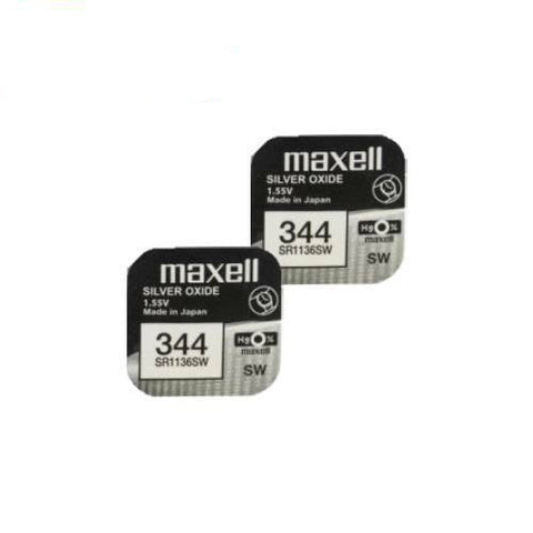 2x Maxell 344 SR1136SW 1.55V Silver Oxide Watch Batteries Made in Japan