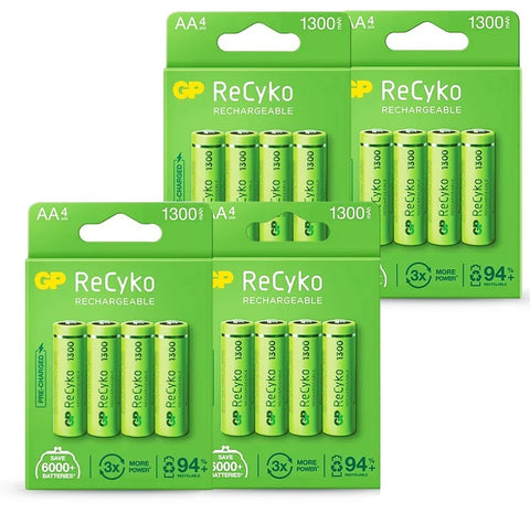 16x GP ReCyko+ AA 1300mAh NiMH Rechargeable Batteries 1.2V