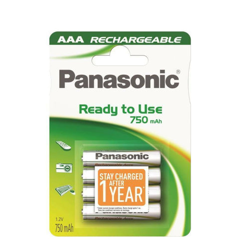 4x Panasonic AAA 750mAh NiMH Rechargeable Batteries Ready to Use 1.2V