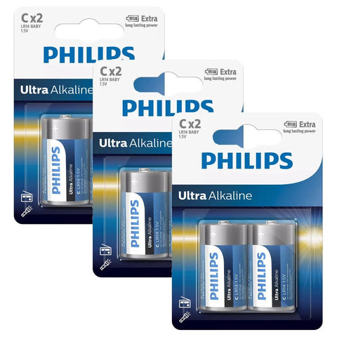6x Philips Ultra Alkaline C 1.5V Batteries LR14 MN1400 High Power