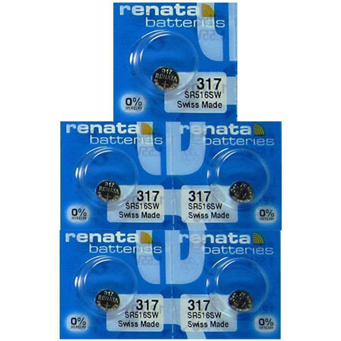 5x Renata 317 SR516SW Silver Oxide 1.55V Watch Batteries Swiss Made