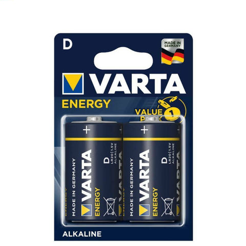 2x Varta Energy D LR20 1.5V Alkaline Batteries Made in Germany