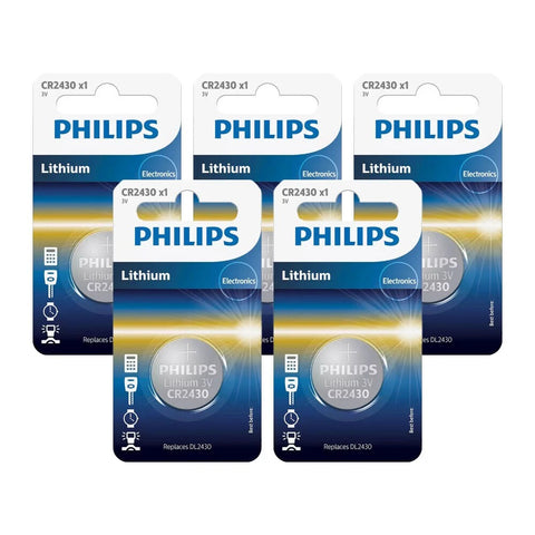 5x Philips CR2430 3V Lithium Coin Cell Button Batteries DL2430