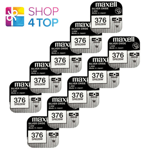 10 Maxell 376 Sr626W Batteries Silver Oxide 1.55V Watch Battery 1Bl Cell NEW
