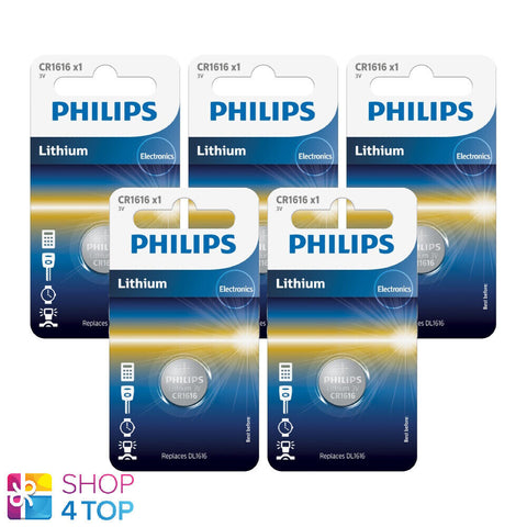 5 Philips Cr1616 Lithium Batteries 3V Cell Coin Button Dl1616 1Bl Exp 2028 NEW