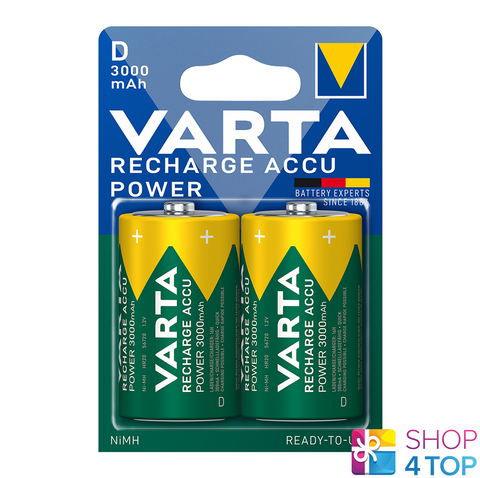 2x Varta Recharge Accu Power D HR20 NiMH 1.2V 3000mAh Batteries
