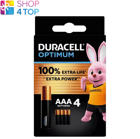4x Duracell Optimum AAA Alkaline Batteries 1.5V LR03 MX2400 4-Pack