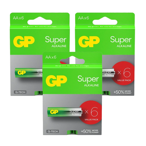 18 Gp Super Alkaline Aa Batteries G-Tech Lr6 1.5V No Mercury 6Bl Pack Exp 2033