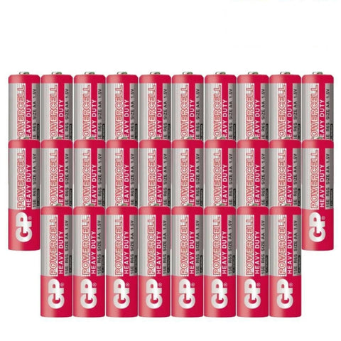 28x GP Powercell AA Batteries 1.5V Zinc Carbon Heavy Duty No Mercury